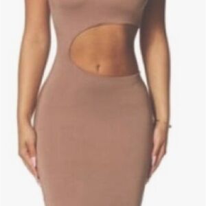 Naked Wardrobe Cutout Sleeveless Midi Dress, Size L, Tan
